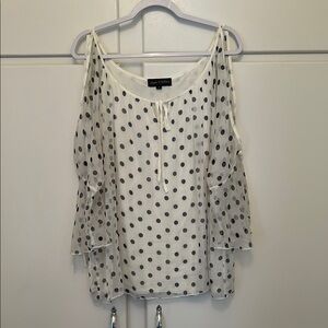 LIKE NEW White and Black Polka Dot Flora Ashley Blouse Open Sleeves